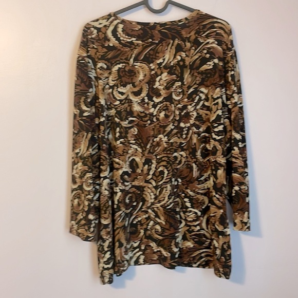 Additions by Chico’s Brown Black Abstract Floral Slinky Stretch Blouse size 3 - Picture 7 of 15